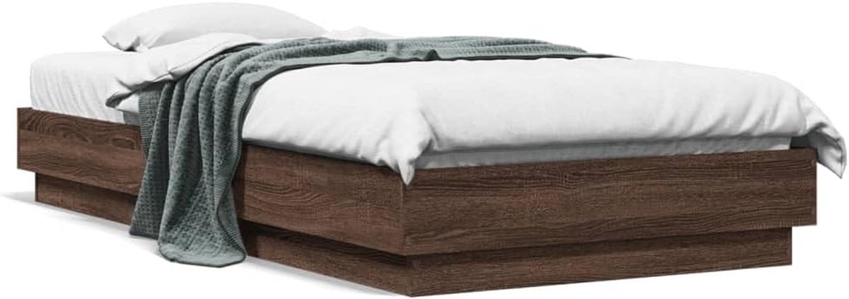 Houten Bedframe - Eenpersoonsbed - Slaapkamer Inrichten - Robuuste Lattenbodem - 75 x 190 cm - Bruin Eiken