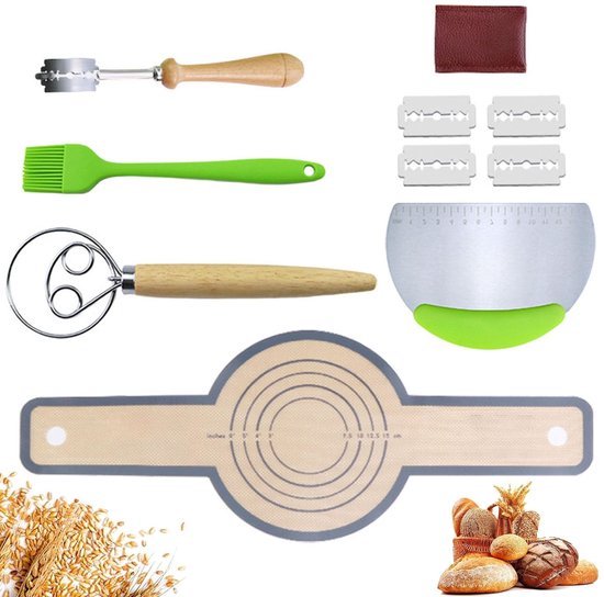 Foto: Dailygoods broodbakaccessoireset 10 delig bakkersmes deense garde bakmat deegmes broodmessen hoogwaardig roestvrij staal broodbakset