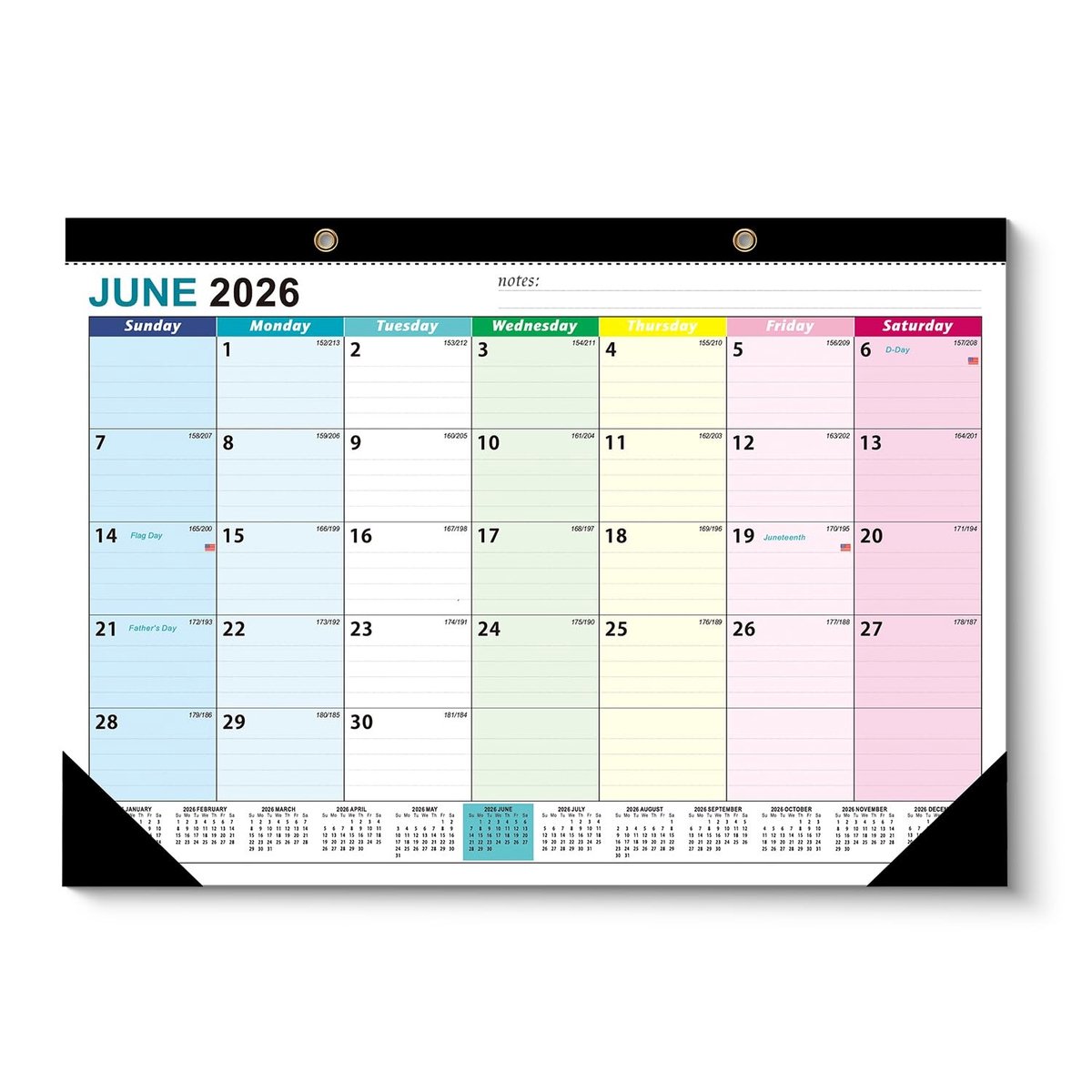 Dailygoods- Wandkalender 2026-2027 A3 - 18 Maandelijkse Kalender - 120 Gsm Papier - Ingebouwde Ophanghaak - Grote Gelinieerde Blokken - Inclusief Feestdagen - Muurkalender