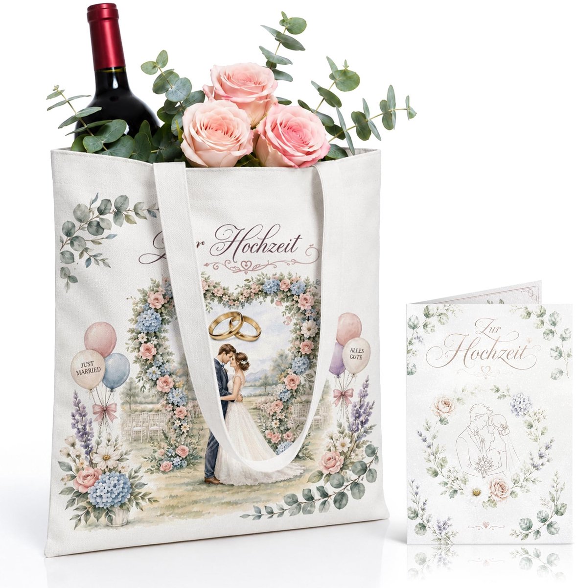 Dailygoods - Bruiloft Cadeauzakjes met Huwelijksmotieven en Herbruikbare Draagtassen (25 x 30 cm)