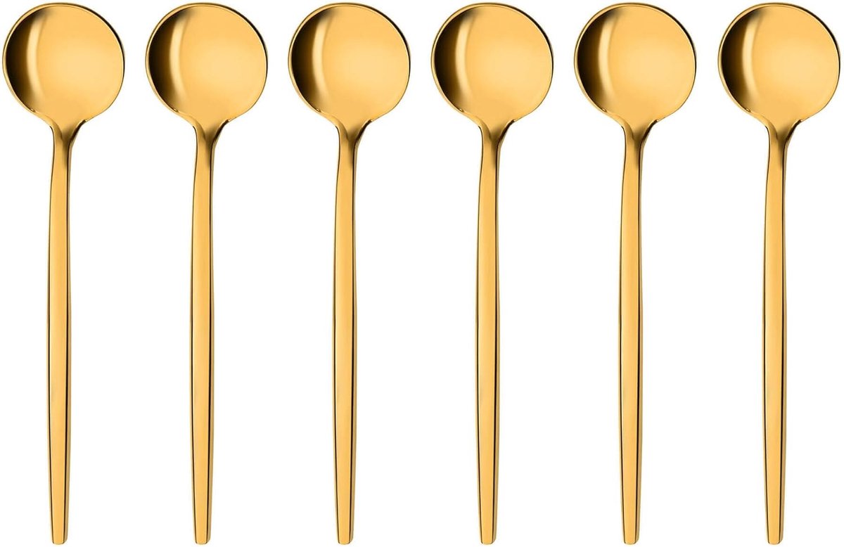 Espressollepels Set - Koffielepeltjes Goud - Koffie en Dessert - Roestvrij Staal - 6 Delig - Goud