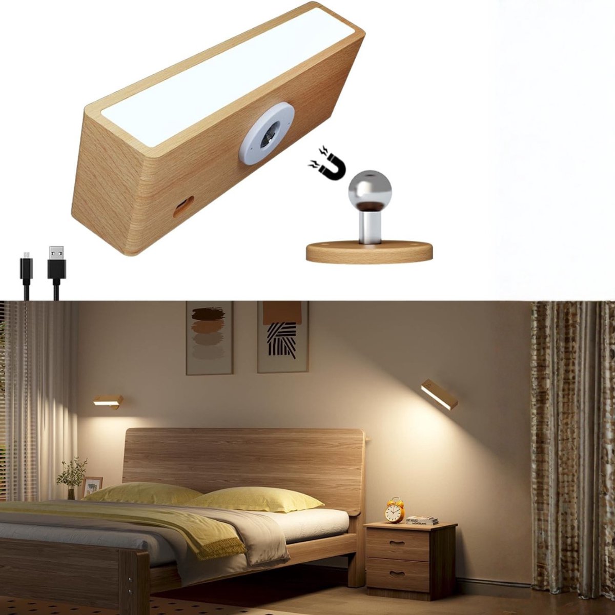 QORA® Oplaadbare Wandlamp - Wandlamp - Bruin - 20cm x 15cm x 4cm