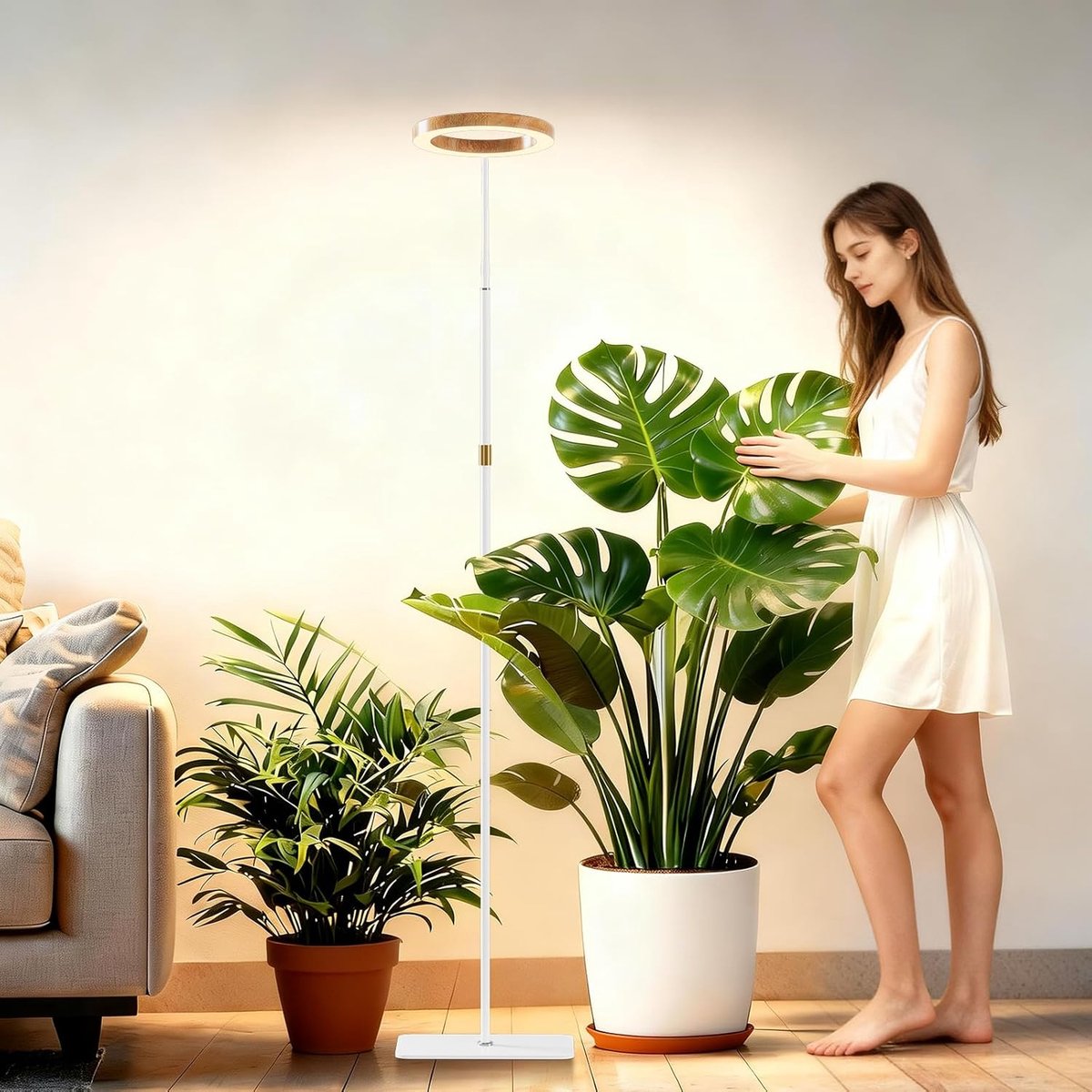 Plantenlamp met standaard - Groeilamp LED - Kamerplanten Verzorgen - Volledig spectrum licht - Verstelbaar 42-170cm - Houtlook