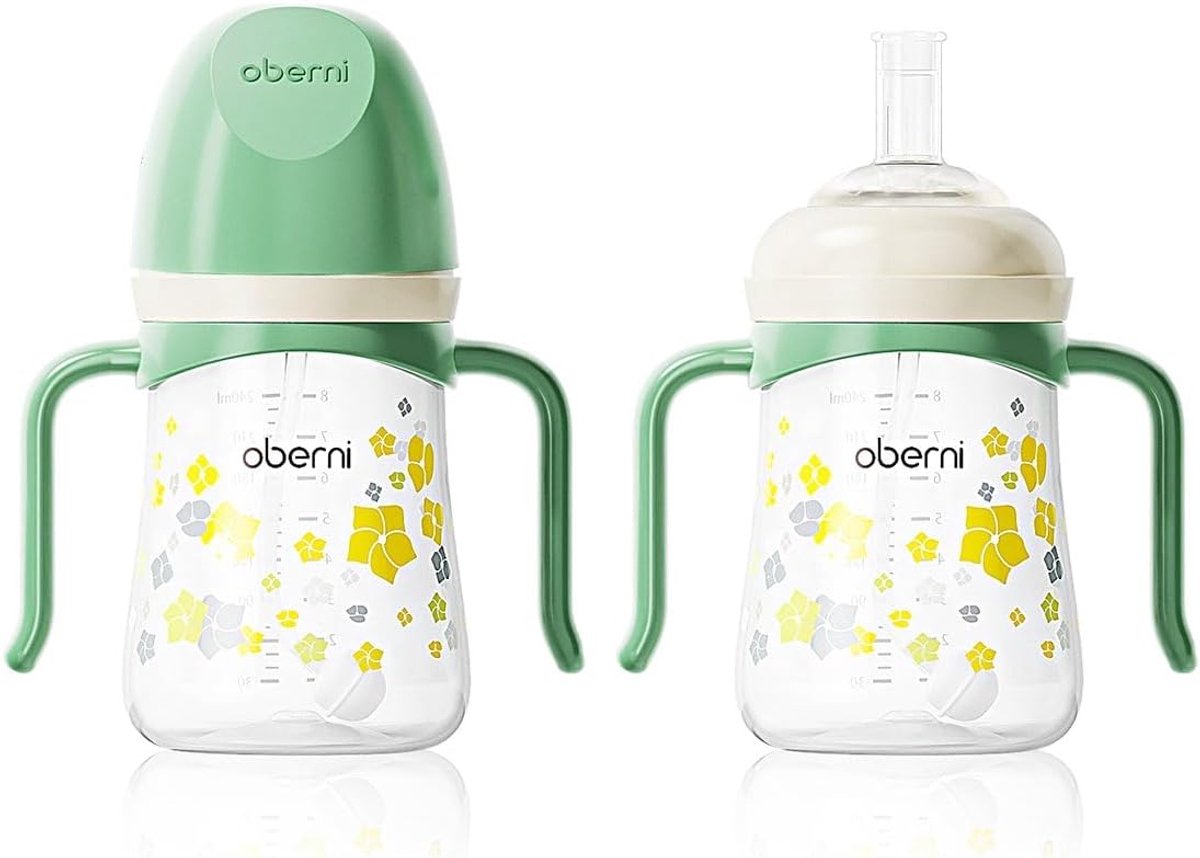 Lekvrije Drinkbeker - Peuterbeker Rietje - Zelfstandig Drinken - 360 Graden Drinken - 2 Stuks 300 ml - Groen