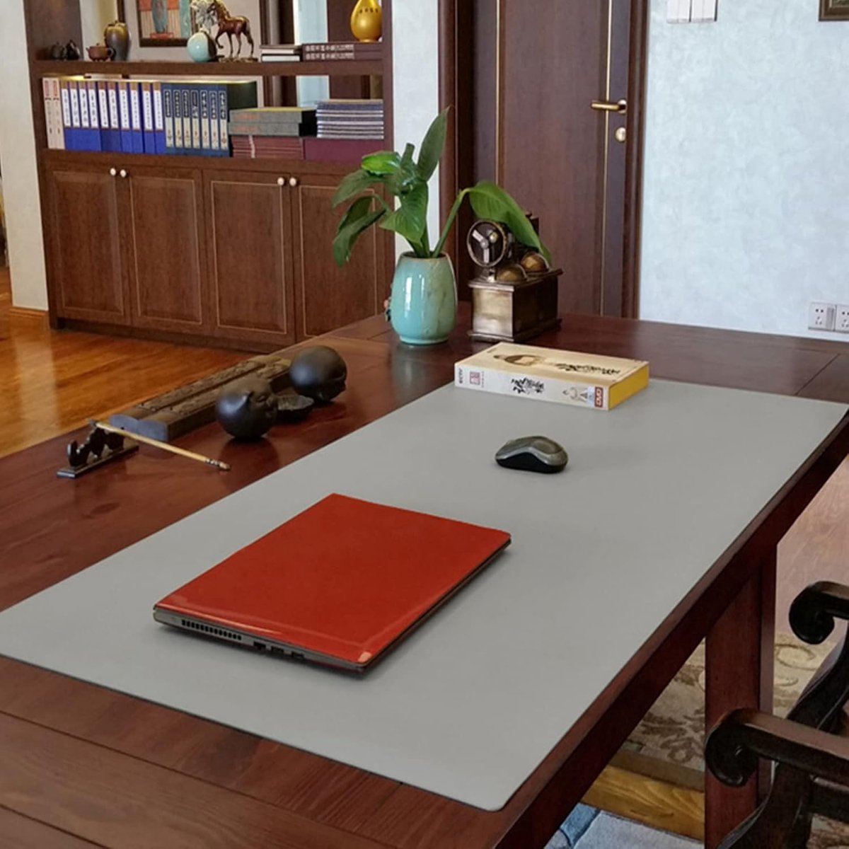 Bureauonderlegger Leer - Groot Bureaumat - Bureau Beschermen - Waterdicht & Krasbestendig - 70x140cm - Grijs