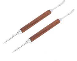 Koffie Decoratie Set - Latte Art Tools - Melkschuim Tekenen - Precisie Fijne Punt - 2 Stuks - Houtkleur