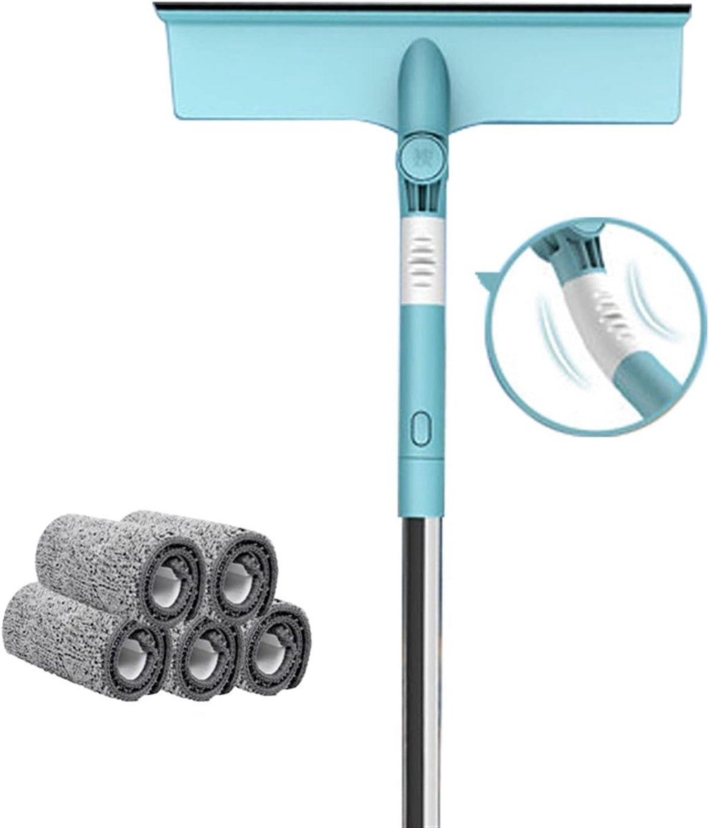 Huishoudelijke rakel - Glasreiniger borstel - Ramen schoonmaken - Telescopische steel - Tot 115 cm - Blauw