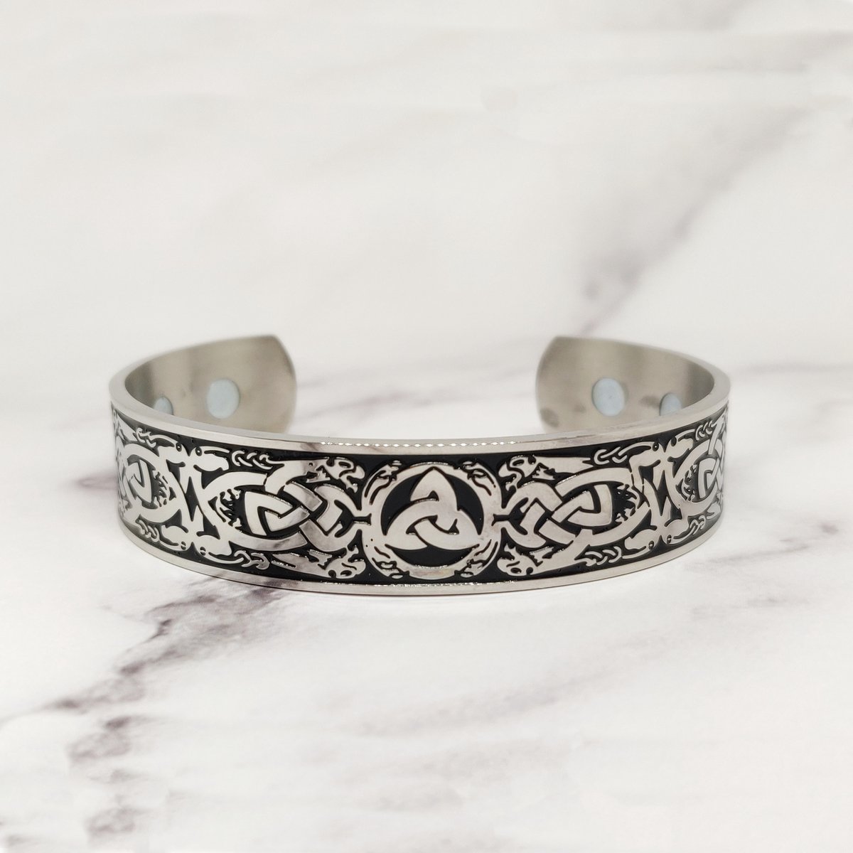 Mei's Viking with Knots - Viking Armband - 316L RVS - Zilver/Zwart - polsmaat 15,5 t/m 19,5 cm