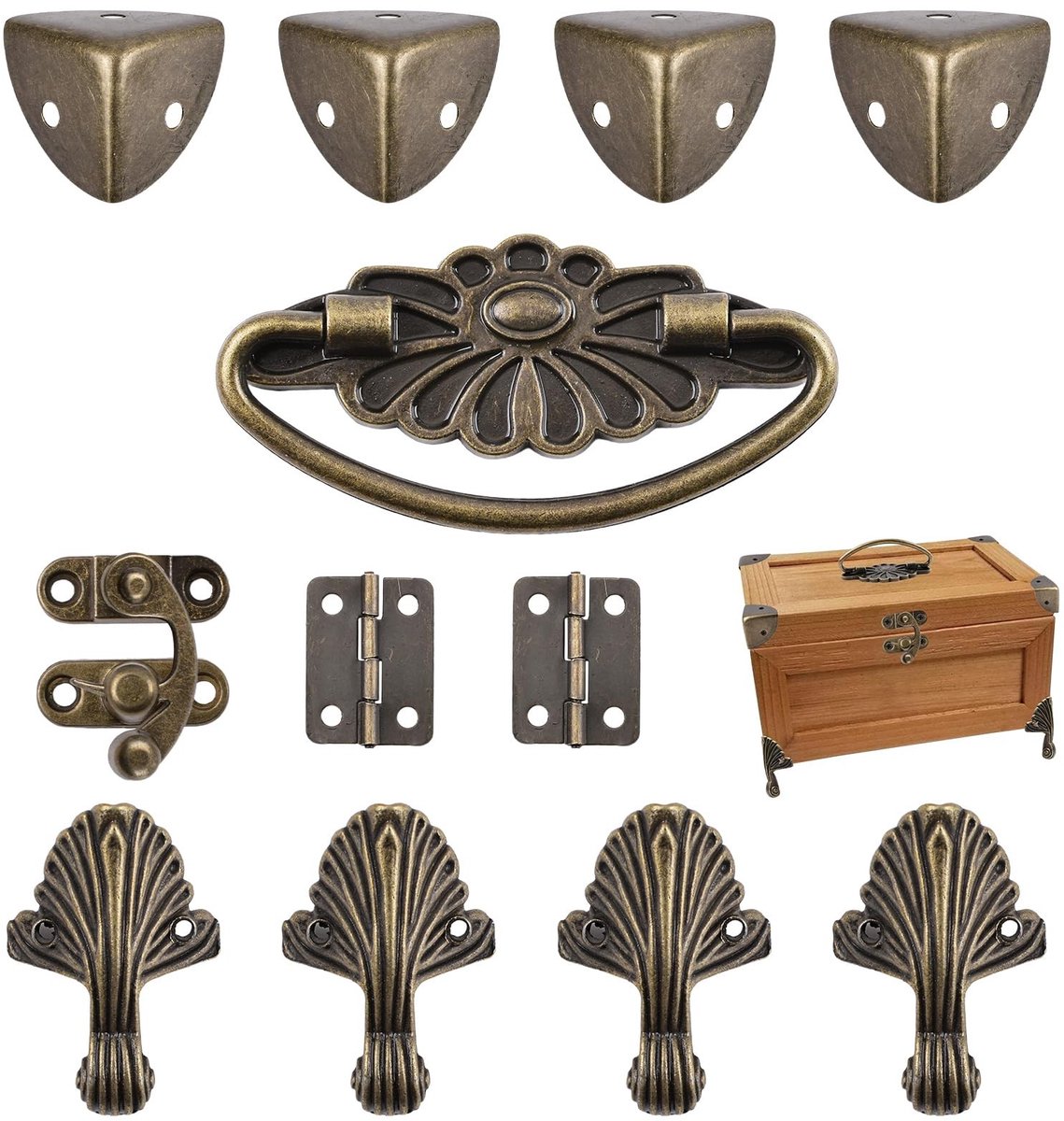 Dailygoods- Sieradendoos Antiek Slot - Houten Opbergdoos - DIY Decoratie Kit - Retro Design - Inclusief Scharnieren en Voeten - Duurzaam Materiaal