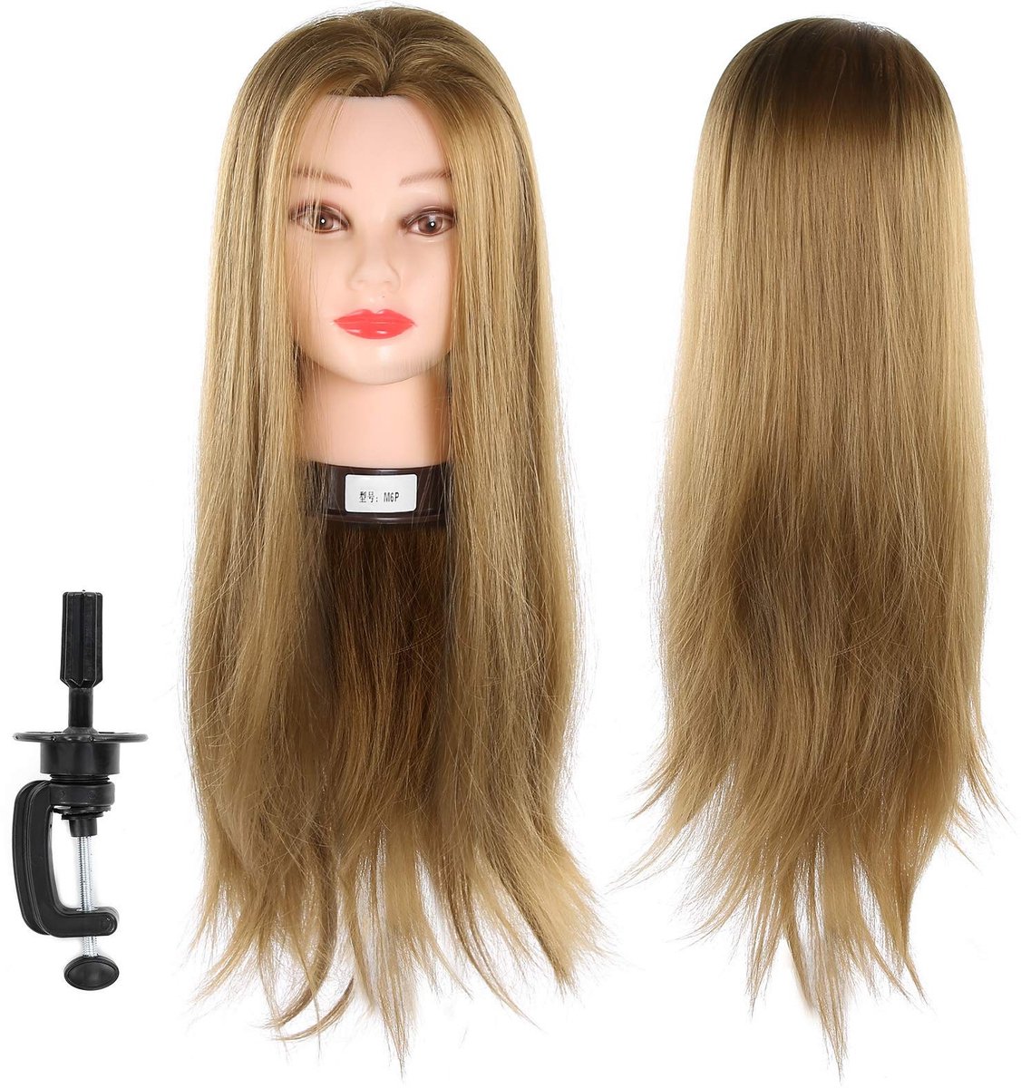 Dailygoods- Kappershoofd Echt Haar - Trainingshoofd met Klem - Oefenhoofd - Geschikt voor Kappers - Luchtig en Onderhoudsvriendelijk - Groot Haarvolume