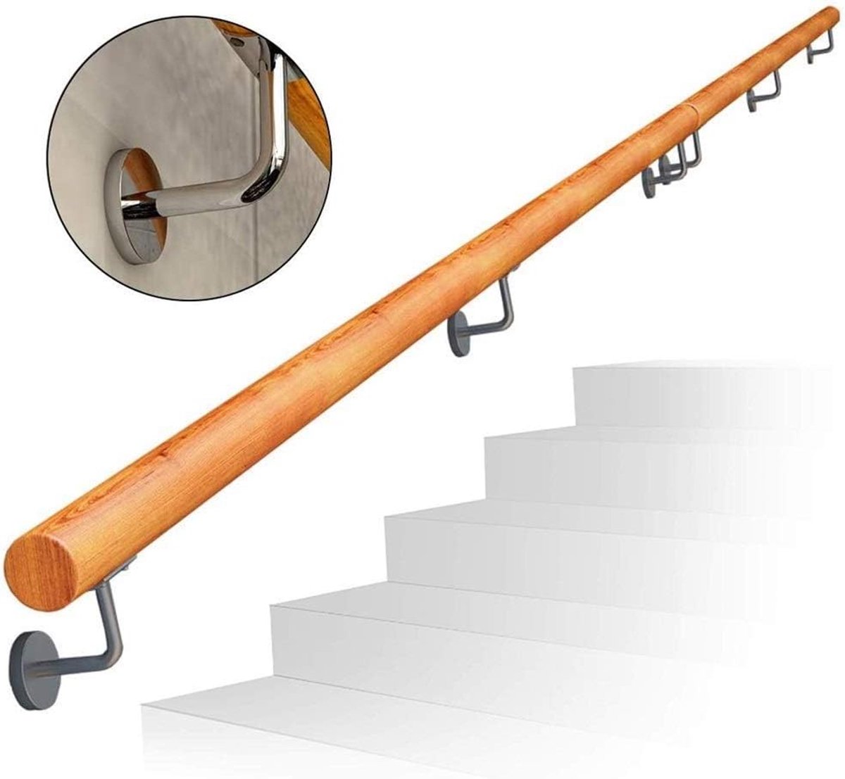 Trapleuning Set - Houten Leuning - Trap Veiligheid - Massief Hout - 90 cm - Natuurlijk Hout