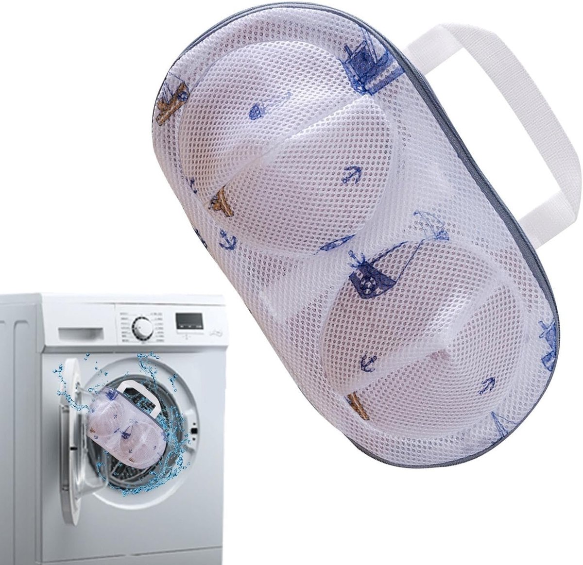 Wasnetten Set Gaas Waszakken Kleding Beschermen Stevige Rits 20x34cm Blauw