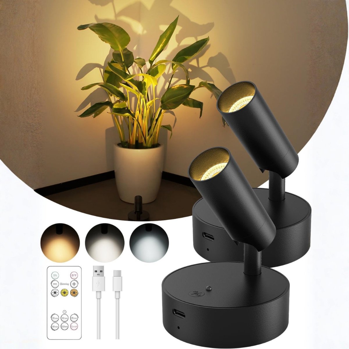 QORA® Oplaadbare Wandlamp - Wandlamp - Zwart - 9cm x 8cm x 18cm