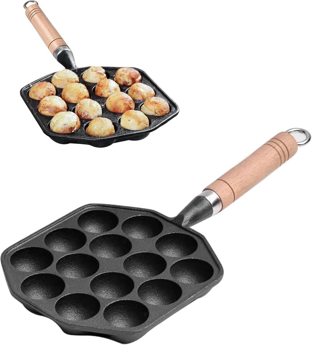 14-Holes 3.5cm Nonstick Gietijzeren Takoyaki Grillpan: Octopus Gehaktballen Mal Maker met Afneembare Handgreep voor Gasfornuis