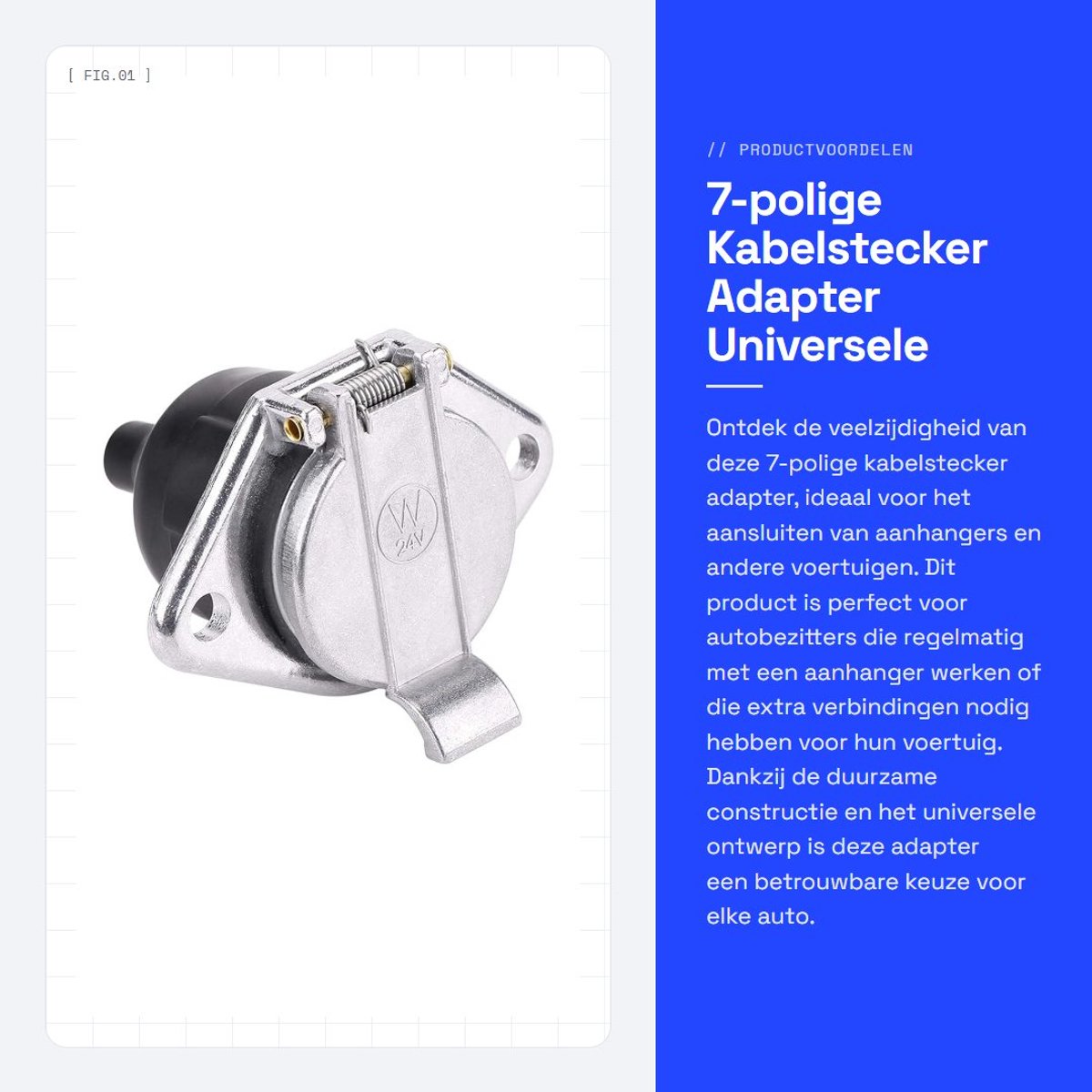 Dailygoods - 7-polige Kabelstecker Adapter - Universele 24V Autoverbinding - Geschikt voor Aanhangwagens - Duurzaam en Betrouwbaar - Auto-accessoires