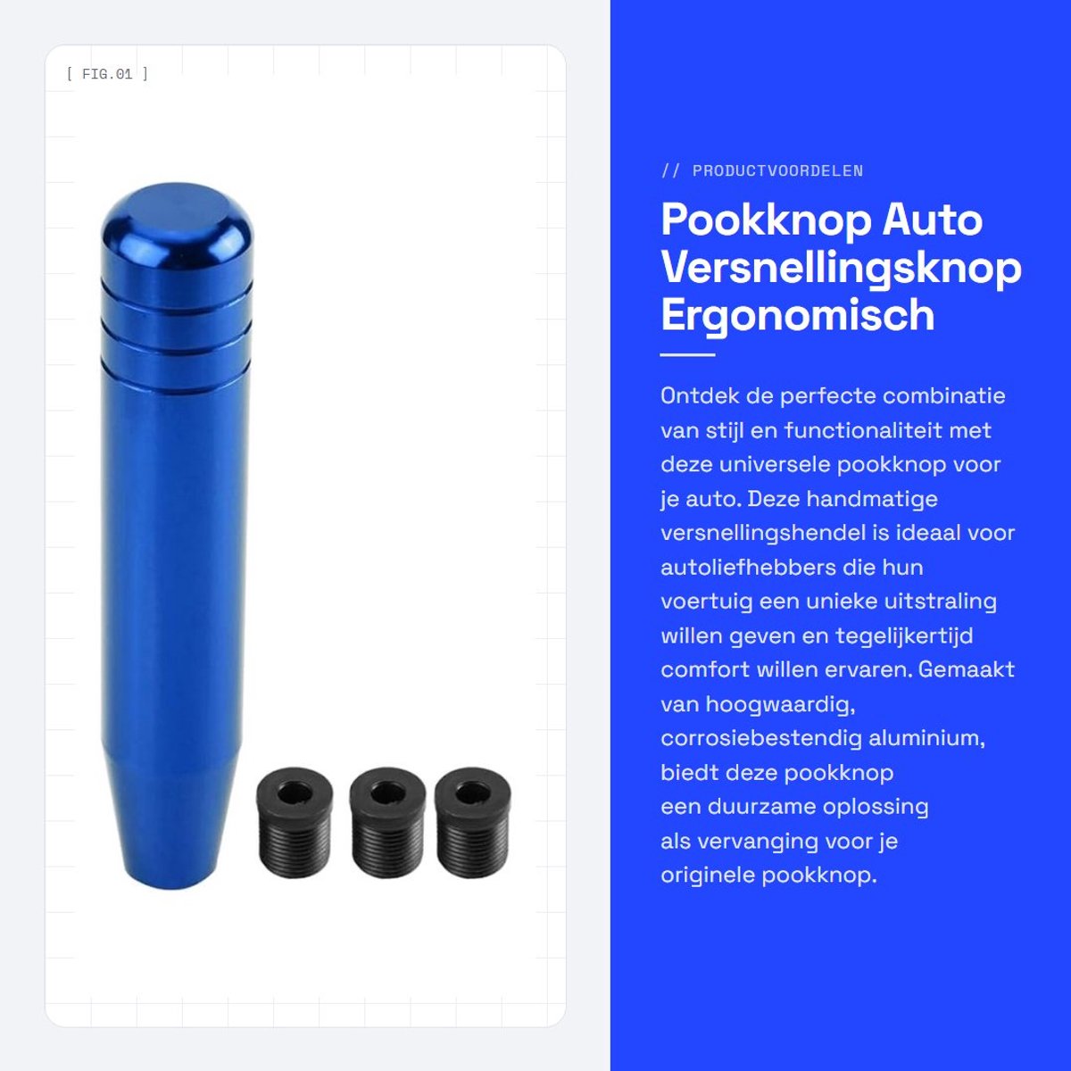 Dailygoods- Pookknop Universeel - Aluminium - 18 cm - Handmatige Versnellingshendel - Ergonomisch Ontwerp - Luxe Stijl - Versnellingsknop