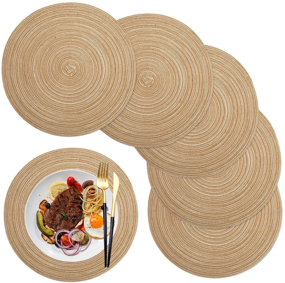 Dailygoods- Placemats Set van 160 cm - Ronde Placemats - Wasbaar - Hittebestendig - Antislip - Koffiekleur - Geschikt voor Keuken en Eettafel - Tafelmat