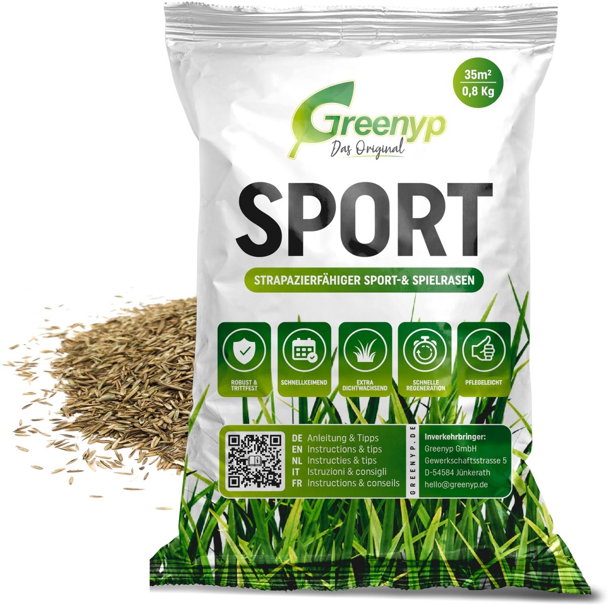 Dailygoods- Sportgras herstel - Graszaad snelkiemend - Speelgazon - Sportgazon - 0,8 kg voor 35 m² - Dichte groei