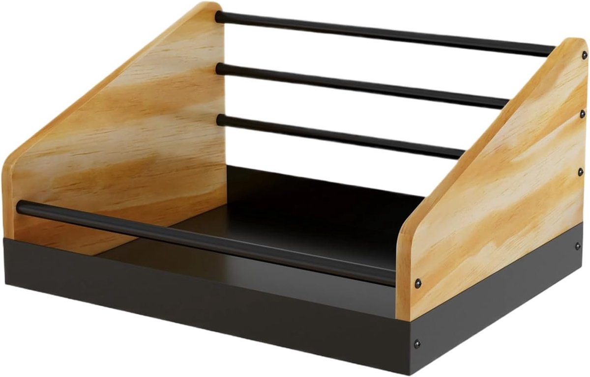 Platenhouder Standaard - Opbergrek Metaal Hout - Vinyl Albums Sorteren - Ruimtebesparend Ontwerp - 38.4 x 30.2 x 20 cm