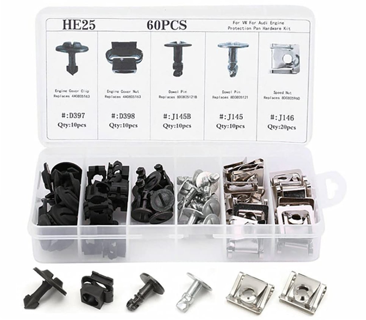 Dailygoods - Push Type Retainer Clips - 60 Stuks - Inclusief Opbergkoffer - Voor VW - Auto Bumpers en Interieur - Vervangingsset