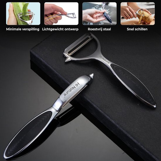 HI NATURE™ Set de 2 Éplucheurs de qualité robuste - Éplucheur de pommes de terre - Éplucheur de pommes de terre - Éplucheur de pommes de terre | Modèle I - Modèle Y pour éplucheur de fruits et légumes en acier inoxydable (Zwart)