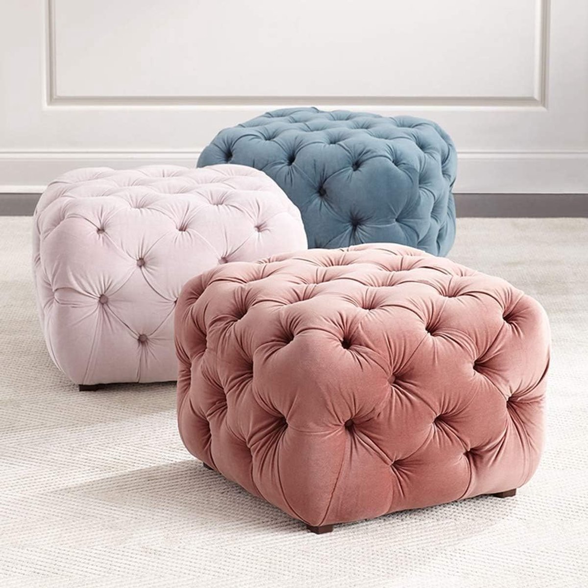 Ottoman Kruk - Voetsteun Poef - Ontspannen Zitten - Robuuste Constructie - 60x60x40CM - Roze
