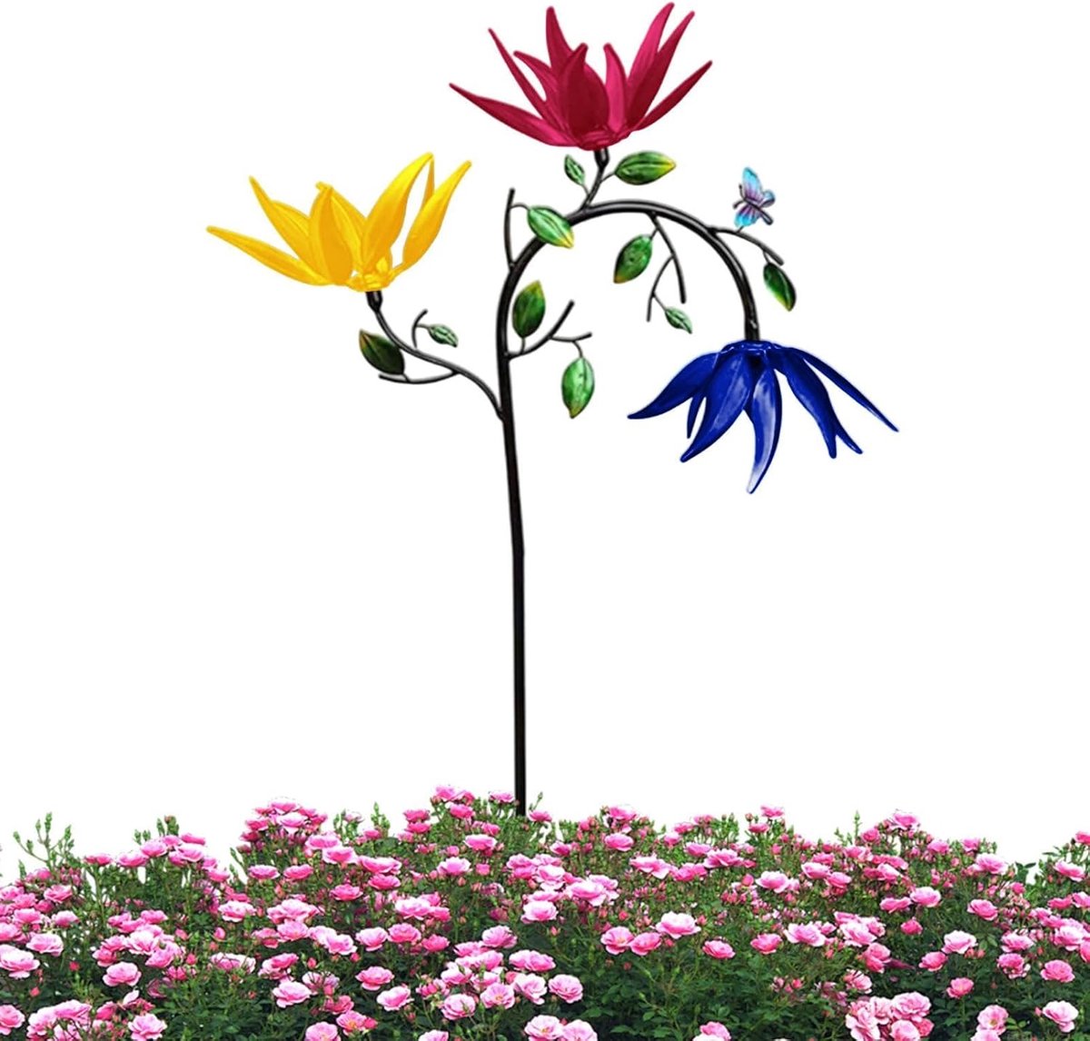 Tuinspinner Bloemendecoratie - Metalen decoratie - Buiten versieren - 4-delig ontwerp - 95 x 30 cm - Multicolor