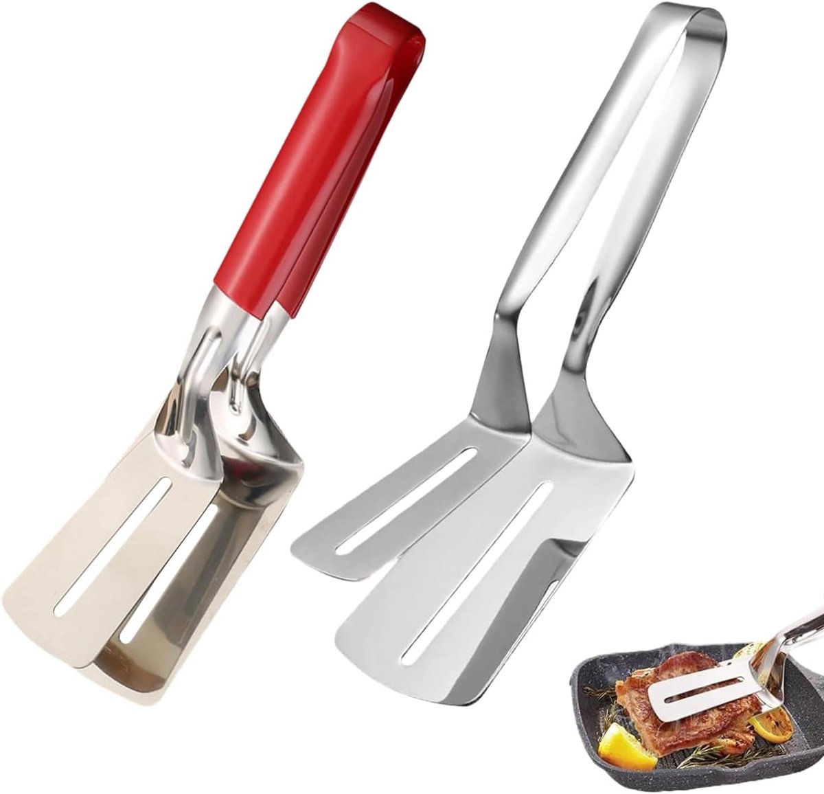 Grill Tang Spatel Hittebestendige Keukentang Eten Omdraaien Anti-aanbak Oppervlak Lange Steel Zilver