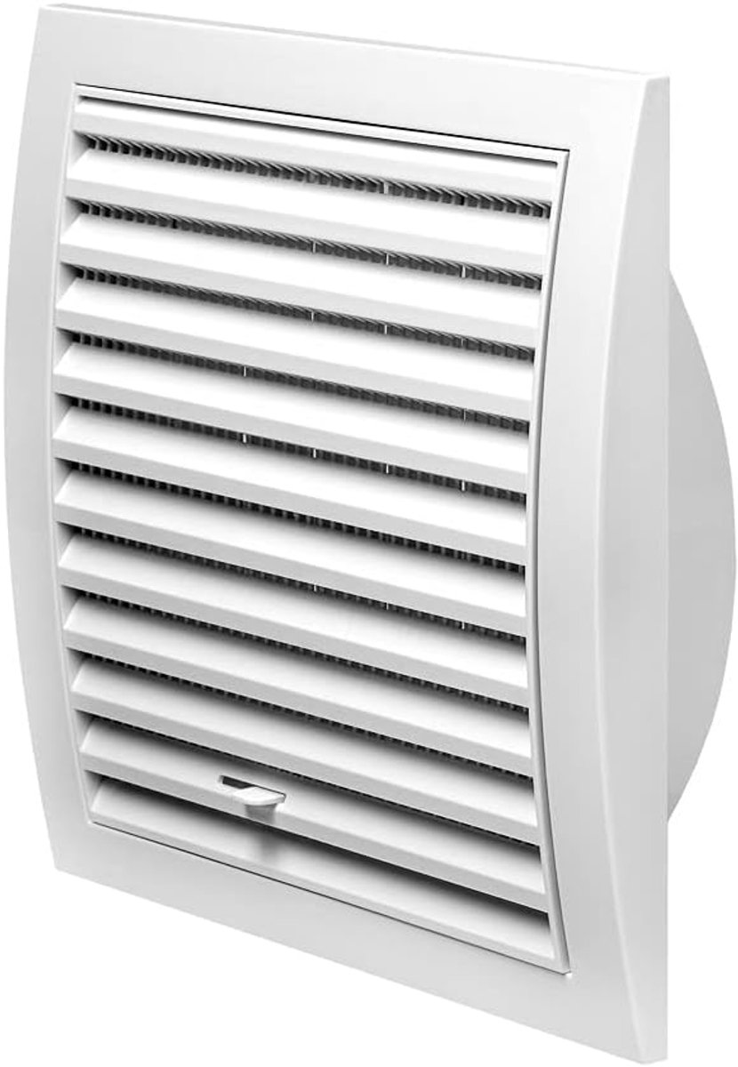 Ventilatierooster - Lamellenrooster insectengaas - Ventilatie ruimte - Handmatig afsluitbaar - Diameter 150 mm - Wit