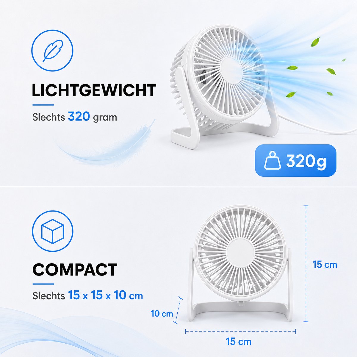 Bureau Ventilator - Mini Bureauventilator - Zuinige Tafelventilator - Kleine USB Ventilator - Kantelbare Statiefventilator - Compacte USB-C Tafelventilator - Fan Geluidloos - Bureau Airco - Desk Fan - Deskventilator - Wit - Silvergear — afbeelding 8