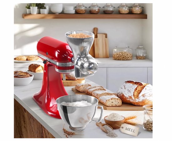 Graanmolen Accessoire voor KitchenAid - Volledig Metalen Graanmolen voor Keukenmixer - 12 Maalstanden - Inclusief Reinigingsborstel — afbeelding 2