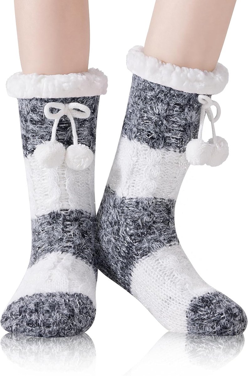 Dames Huissokken - Warme Sokken - Comfortabel Ontspannen - Anti-slip Zolen - One Size - Grijs