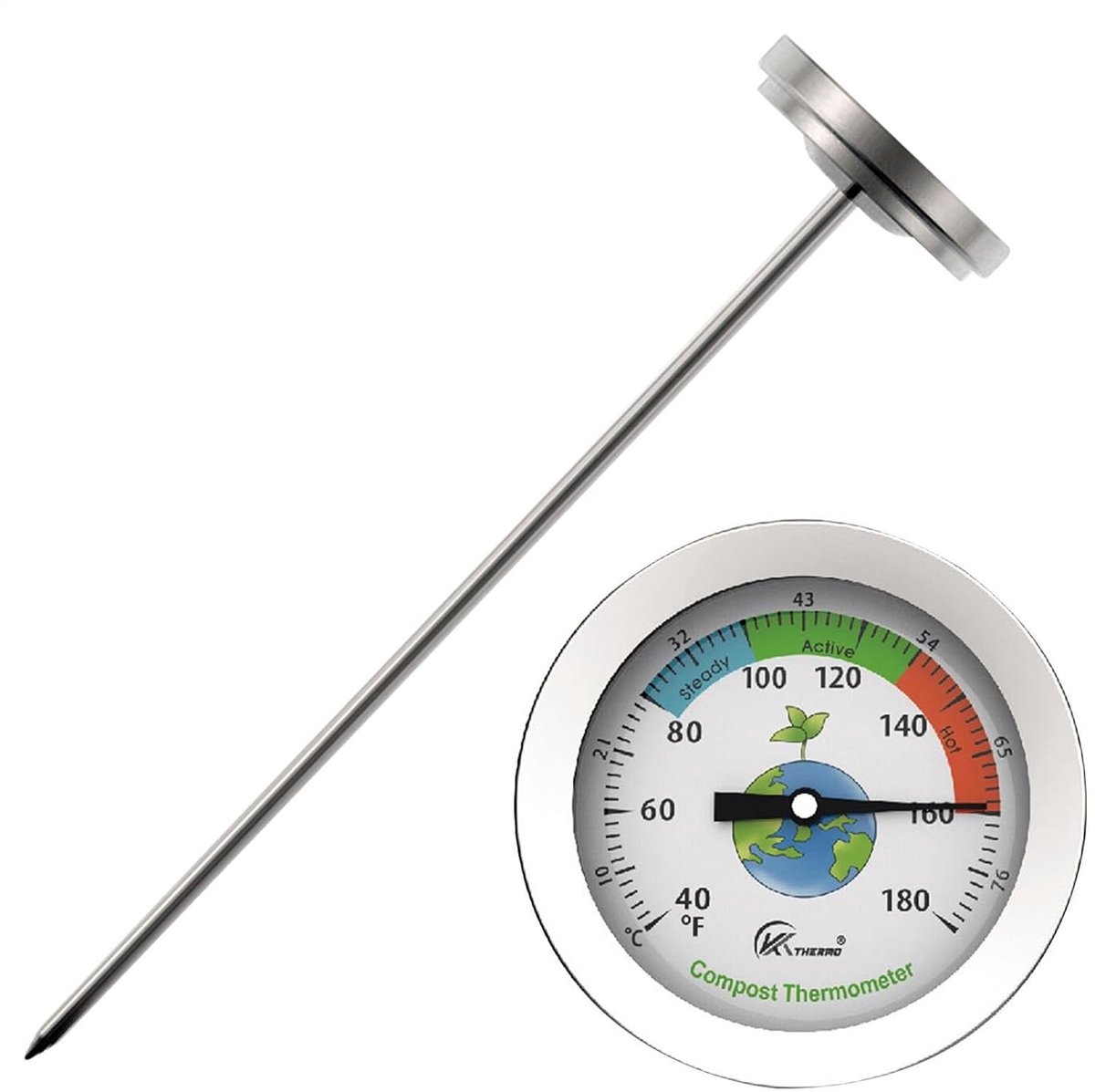 Bodemthermometer Tuin - Grondmeter Temperatuur - Planten Verzorgen - Roestvrij Staal - 20 cm - Meerkleurig