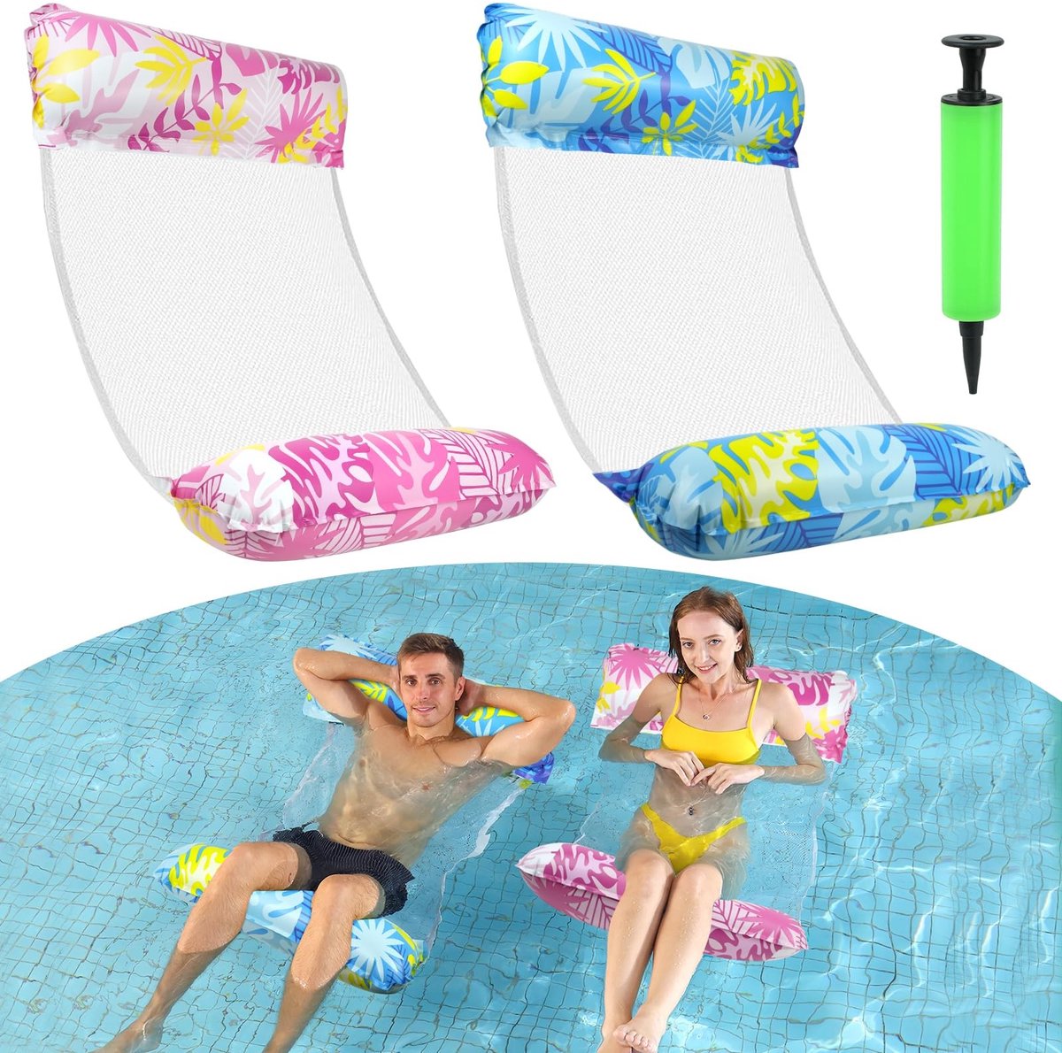 Dailygoods- Luchtmatras 4-in-1 - Zwembadmat - Waterhangmat - Opblaasbare Mat - Luchtmatras Volwassenen - Set van 2 - Zwemmat