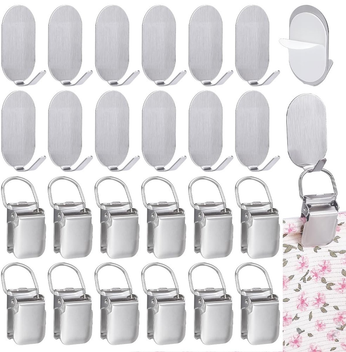 Dailygoods- Wandhaken Zelfklevend - 12 Sets Wandhaken - Wandtapijt Clips - IJzeren Haken - Voor Muren - Geschikt Voor Tapijten - Wandtapijtclips