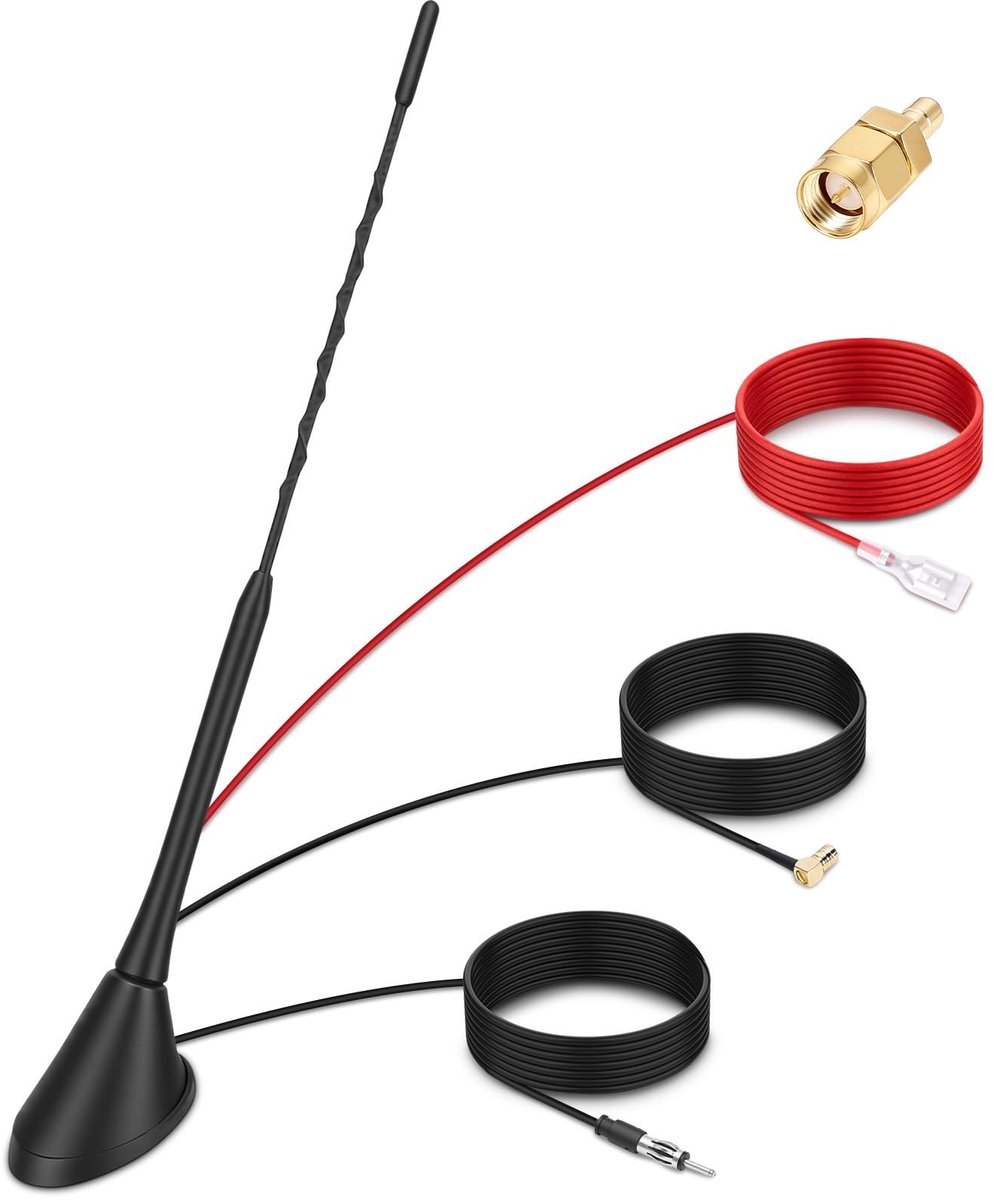 Dailygoods- Autoradio-Antenne 5m Coaxkabel - Versterkte Antenne - Universele Antenne - DAB-Antenne - Dakmontage - SMB DIN-stekker - Autoantenne