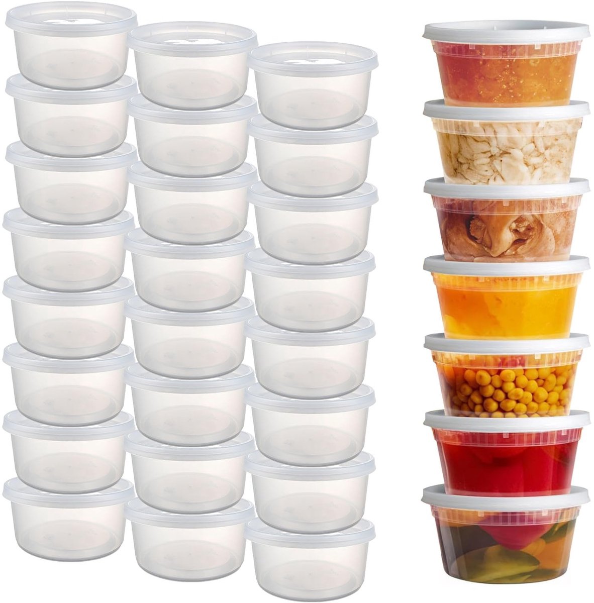 Dailygoods - 24 Sets Deli Containers, 430ml/12oz, Plastic Containers met Deksels, Deli Cups & Voedselcontainers - BPA-Vrij, Herbruikbaar, Lekvrij, Vaatwassers, Magnetronbestendig en Vriezerbestendig