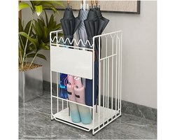 Paraplubak Vierkant - Metalen standaard - Entree Opruimen - Met lekbak - 33x23x54 cm - Wit