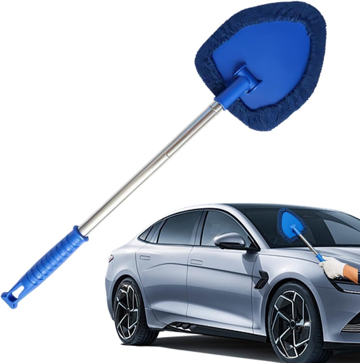 Autoruitenreiniger - Auto poets tool - Ruiten Reinigen - Telescopische handgreep - 43 x 13 cm - Blauw