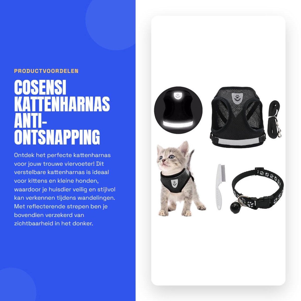 Dailygoods- Kattenharnas met riem - Verstelbaar - Anti-ontsnapping