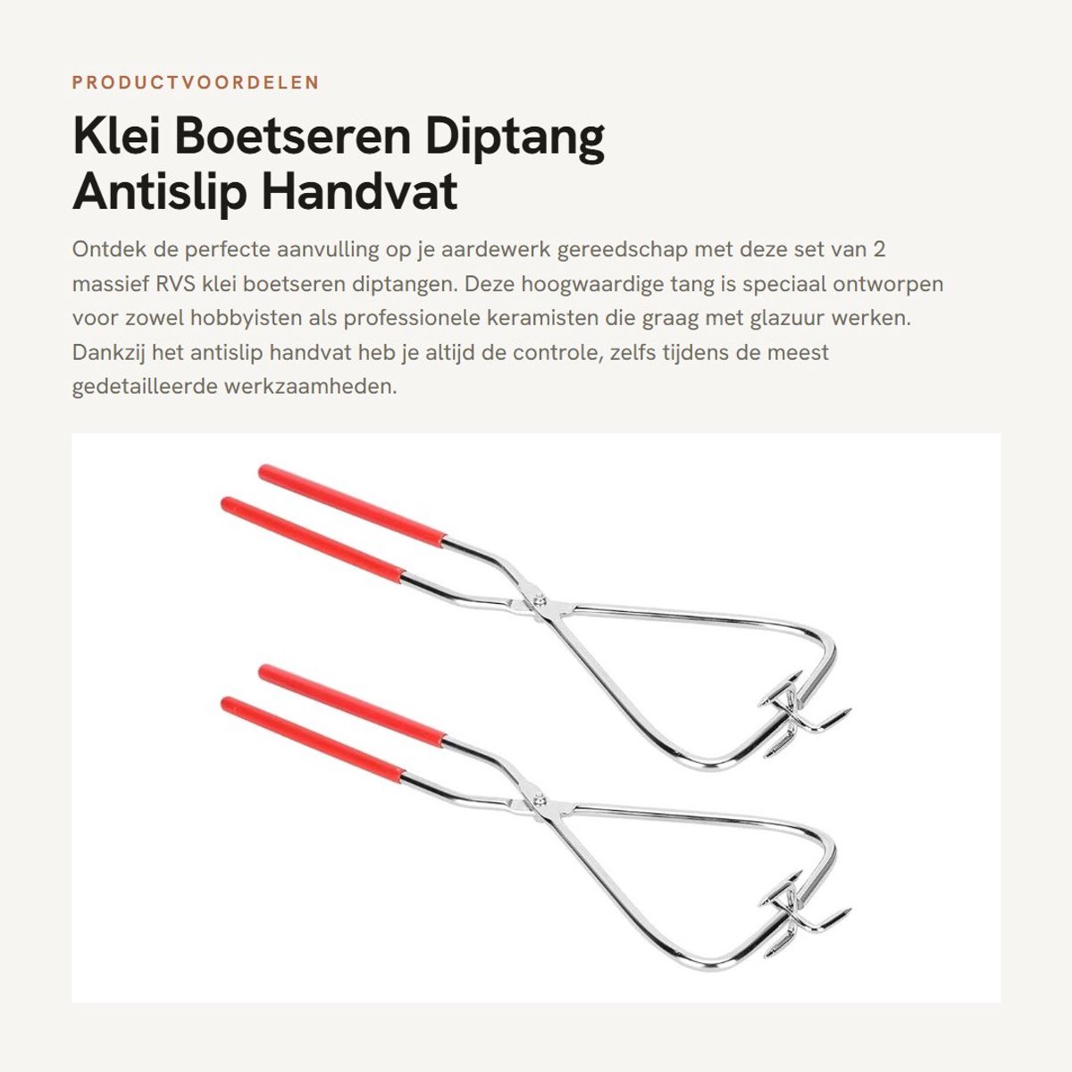 Dailygoods- Boetserentang 2 Stuks - Roestvrij Staal - Antislip Handvat - Aardewerk Gereedschap - Makkelijk Schoon te Maken - Glazuur Tang
