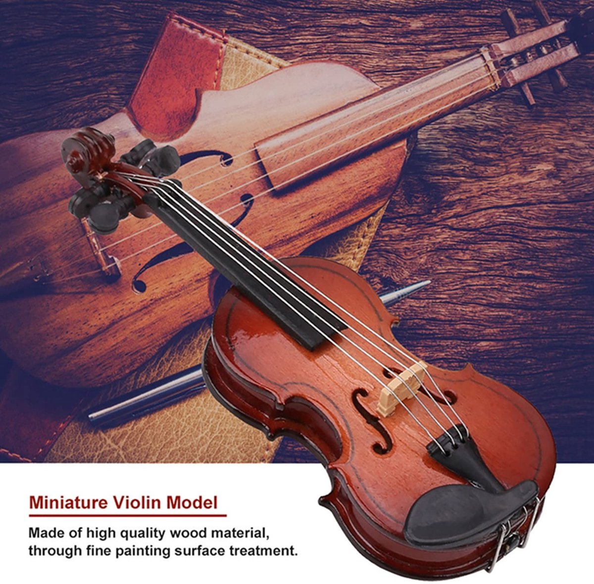 Dailygoods- Miniatuur Viool Houten - Decoratie Woonkamer - Poppenhuis Accessoires - Simulatie Muziekinstrument - Elegante Decoratie - Veilig Materiaal