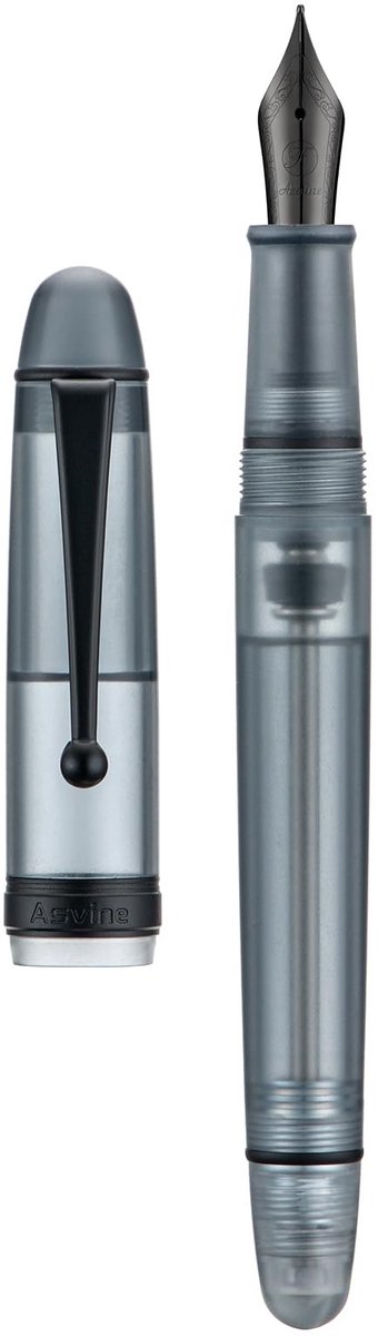 Dailygoods - Asvine V126 Vulpen met vacuümvulling, medium penpunt, mat zwart acryl, grote capaciteit, met geschenkdoos