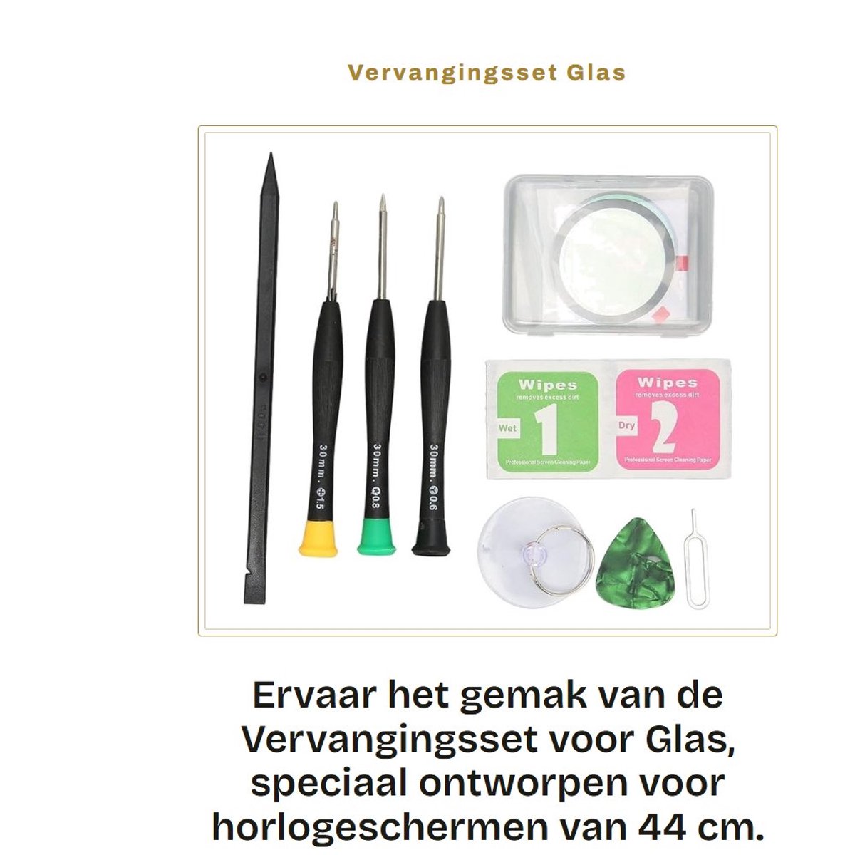 Dailygoods- Reparatieset Vervanging Horlogescherm - Duurzaam Glas - Inclusief OCA-lijm - Schroevendraaiers - Zuignap - Voor 44cm R870/R875 - Horlogeglas