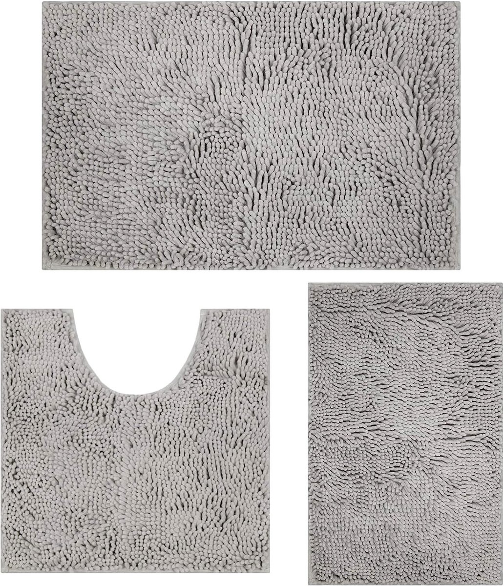 Dailygoods- Badmat Antislip - Badkamermat Set 3-delig - U-vormig Contour - Zachte Absorberende Badmat - 50x80cm, 40x60cm, 50x50cm - Elegante Woondecoratie - Badkamertapijt