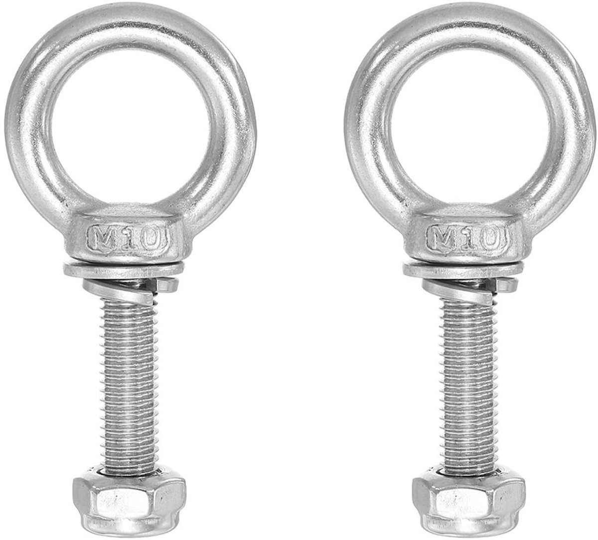 Dailygoods - PATIKIL Ringschroef, M10x35 304 roestvrij staal oogschroef schroefdraad met zeskantschroef moer afdichting sluitring voor het ophangen en vastzetten van kettingen draadkabels, 2 sets