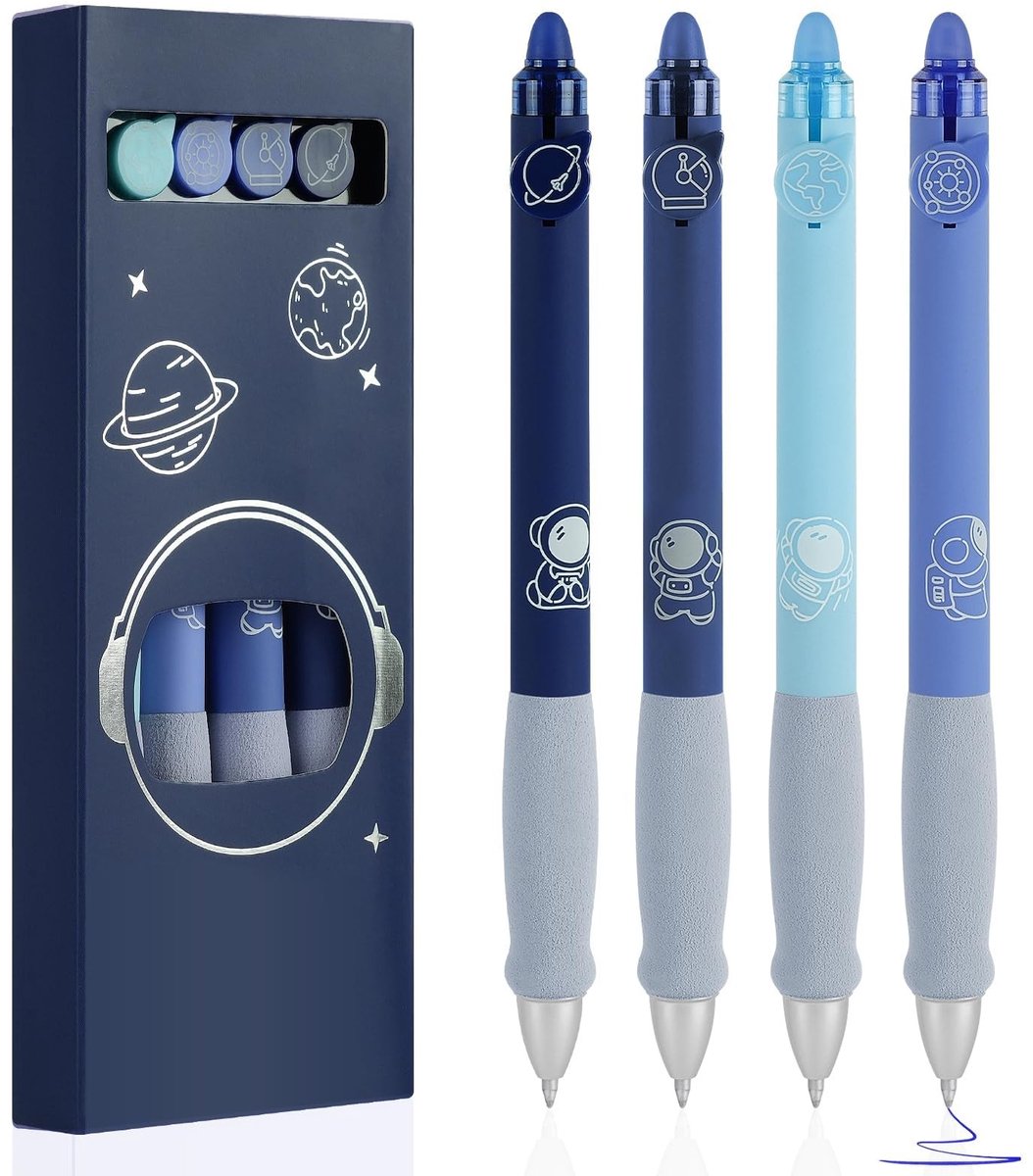Dailygoods - OFFCUP Uitwisbare balpen, 4 blauwe rollerballpennen Uitwisbare gelpen, 0,5 mm gumpen Beer Cartoon uitwisbare pen Uitwisbare pen voor kinderen Studenten Cadeau School Kantoorbenodigdheden - Blauw