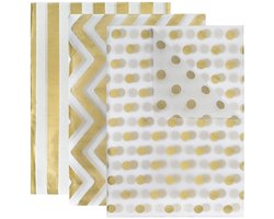 Dailygoods - GOIYZTTR 60 Vellen Metallic Zijdepapier Goud Wit Metallic Cadeau Inpakzijdepapier 50 x 35cm Bulk 3 Stijl Decoratieve Verpakking voor Cadeauzakjes Feestdecoratie, DIY Kunst en Ambachten