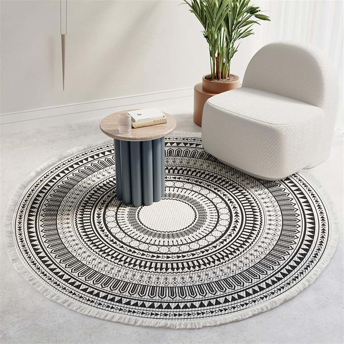 Ronde Vloerkleed - Boho Tapijt - Woonkamer Decoratie - Handgeweven Katoen - 180cm Diameter