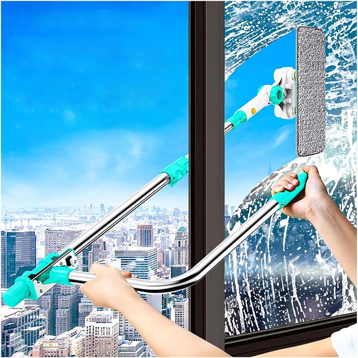 Raamreinigingsgereedschap - Glazenwasser set - Hoge ramen lappen - U-vormig ontwerp - 73-150 cm - Grijs